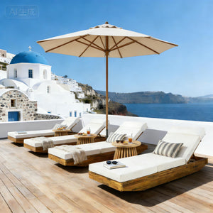 Modern Acacia Wood Outdoor Chaise Lounge