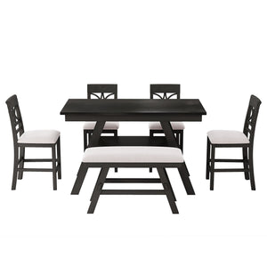 TOPMAX 6-Piece Wood Counter Height Dining Table Set with Storage Shelf
