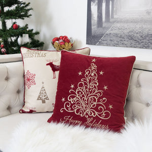 Red Velvet Holiday Pillow with Gold Embroidery