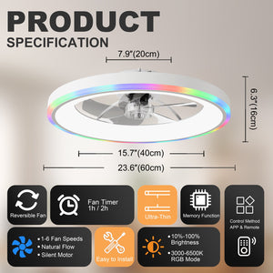 23.6" Modern RGB Ceiling Fan with Lights