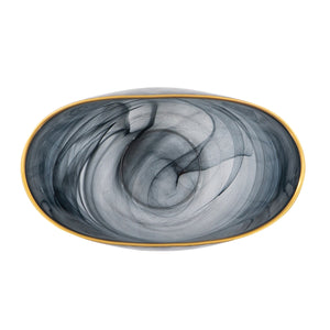 9.3x4.7x9.3' Smokey Black Glass Vase with Gold Rim