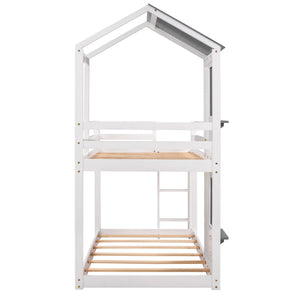 Bunk Bed Wood Bed & Roof, Window, Guardrail, Ladder