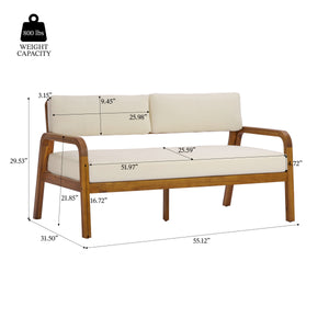 2-Pieces Outdoor Sofa Set with Cushions Teak Acacia Wood