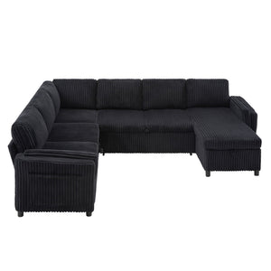 Convertible U-Shaped Sectional Sofa Bed With USB Ports And Storage