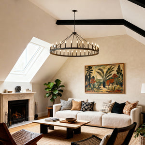 53.15 Inch Matte Black Wagon Wheel Chandelier with 30 Lights