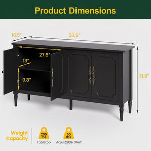 Vintage Buffet Cabinet With Adjustable Shelves