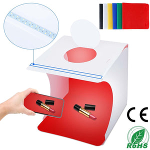 Mini Photo Studio Box Photography Shooting Light Tent Kit Foldable LED Light Box Kit W/ 6 Color Backdrops 20LED Beads