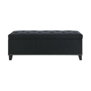 Button-Tufted Storage Ottoman With Safety Close Hinge