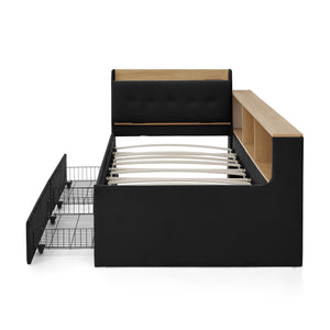 Upholstered Daybed With Storage Headboard, Wireless Charging, LED Lights