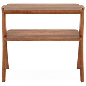 Narrow 2 Tier Side Slim Accent Table For Living Bedroom Or Entryway, Space Saving Furniture With Storage Shelf - Walnut