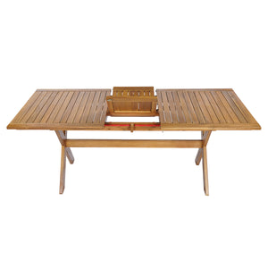 60-76" Acacia Wood Outdoor Dining Table, Telescopic, Teak Finish