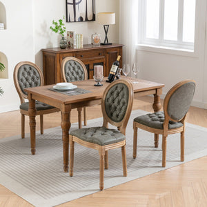 French Style Solid Wood Frame Antique Painting, Hand-Pulled Buckle Decoration Artificial Dining Chair With Nailhead Trim, Wood Legs