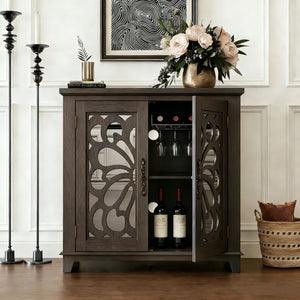 Elegant Sideboard With 2 Acrylic Mirrored Doors, Adjustable Shelf Storage