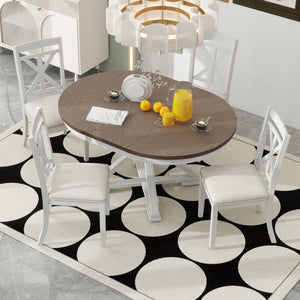 Dining Set With Extendable Round Table And 4 Upholstered Chairs