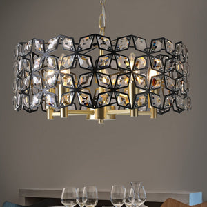 19" Geometric Crystal and Black Gold Round Pendant Chandelier