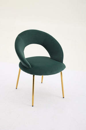 Velvet Fabric Dining Chair with Curved Backrest and Golden Metal Legs