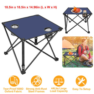 2Pcs Foldable Camping Table Portable Picnic Table Lightweight Travel Desk with 2 Cup Holders/Table Carrying Bag
