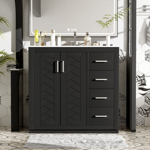 Retro Style Bathroom Vanity, 3 Drawers & Soft Closing Doors