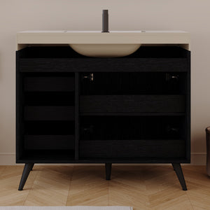 36" Freestanding Bathroom Vanity with Ceramic Sink and Faux Marble Top