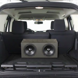 QPower QBOMB8V Dual 8 Inch Vented Port Subwoofer Sub Box with Bedliner Spray
