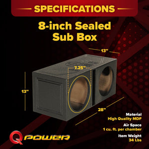 QPower QBOMB8V Dual 8 Inch Vented Port Subwoofer Sub Box with Bedliner Spray