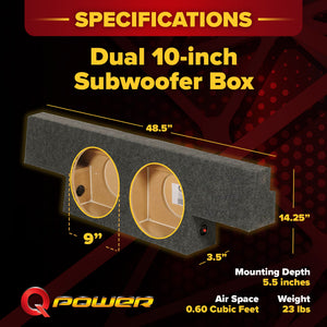 QPower Dual 10" Sub Box for Chevy Silverado 1500, GMC Sierra 1500 HD 04-06