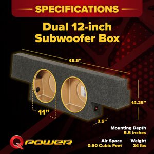 QPower Dual 12" Sub Box for Chevy Silverado 1500, GMC Sierra 1500 HD 04-06