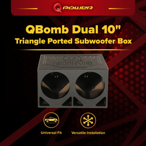 QPower QBOMB10TB Dual 10 Inch Triangle Ported Subwoofer Box w/ Bedliner Spray