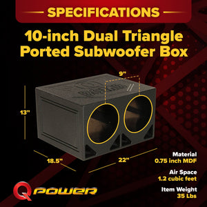 QPower QBOMB10TB Dual 10 Inch Triangle Ported Subwoofer Box w/ Bedliner Spray