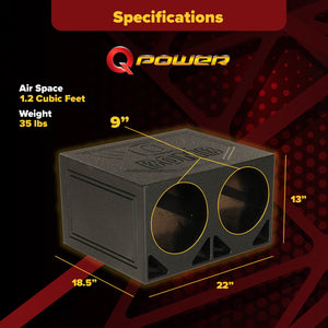 QPower QBOMB10TB Dual 10 Inch Triangle Ported Subwoofer Box w/ Bedliner Spray