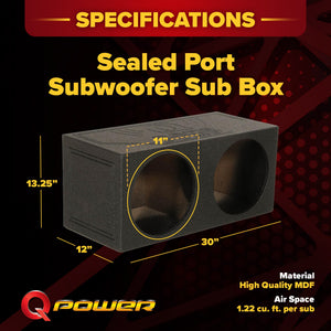 Q Power QBomb QBOMB12S Dual 12" Sealed Port Subwoofer Sub Box w/ Bedliner Spray