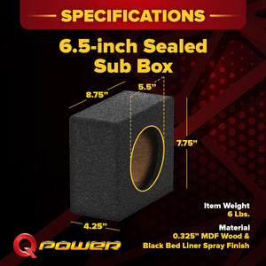 QPower QBomb QBTW6.5 Single 6.5" Bedliner Spray Car Speaker Enclosures, 2 Pack