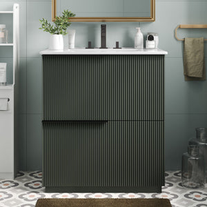 Fluted Bathroom Vanity With Ceramic Sink and Soft-Close Slides