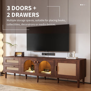 TV Stand With 3 Cabinets & 2 Drawers, LED Light Media Console For TVs Up To 80" - Dark Brown