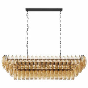 54-Inch Black Rectangular 12-Light Smoke Glass Chandelier