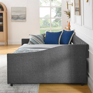 Upholstered Tufted Daybed With 2 Drawers, Waved Arms