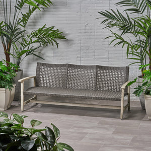 Outdoor Acacia Wood Wicker 3 Seater Sofa
