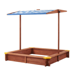 Kids Sandbox With Cover, Sand Box With Adjustable Canopy, Large Outdoor Cedar Sandpit For Backyard Play - Reddish Brown