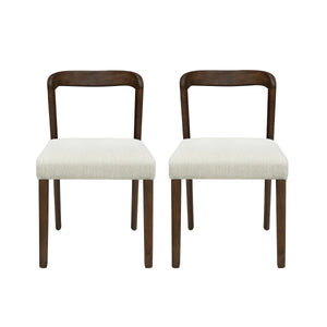 Solid Rubber Wood Dining Chairs (Walnut + Beige) Set of 2