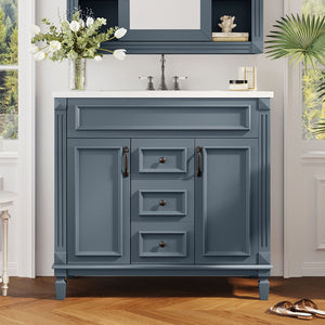 36" Bathroom Vanity With Ceramic Sink and Soft-Close Doors - Blue