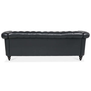 84.65" Black PU Rolled Arm Chesterfield Three Seater Sofa