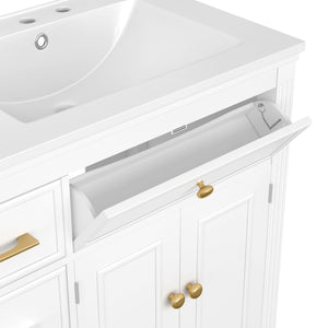 Modern Bathroom Vanity With Ceramic Sink, Freestanding