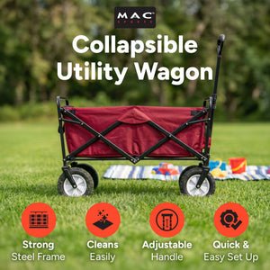 Mac Sports Collapsible Folding Outdoor Utility Garden Camping Wagon Cart, Red