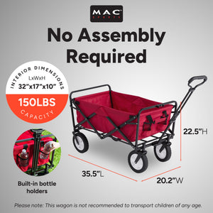 Mac Sports Collapsible Folding Outdoor Utility Garden Camping Wagon Cart, Red