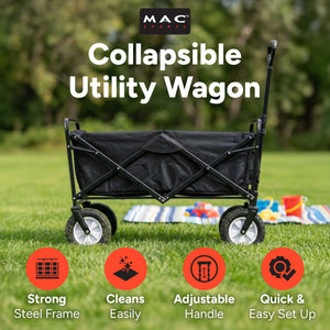 Mac Sports Collapsible Folding Outdoor Utility Garden Camping Wagon Cart, Black