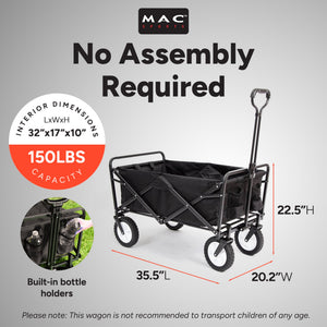 Mac Sports Collapsible Folding Outdoor Utility Garden Camping Wagon Cart, Black