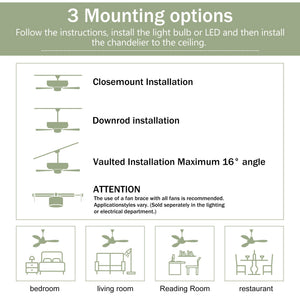 52" Solid Wood Blades Ceiling Fan with Light and Remote Control