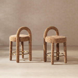 Penny Round Arched Fully Upholstered Counter Stool Set of 2, Golden