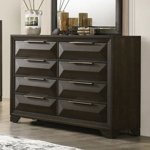 Dresser With Mirror Beveled Bracket Feet Handles 8 Drawers - Espresso