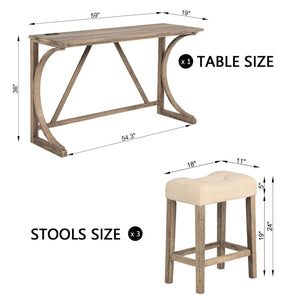 Bar Table Set With 3 Padded Stools